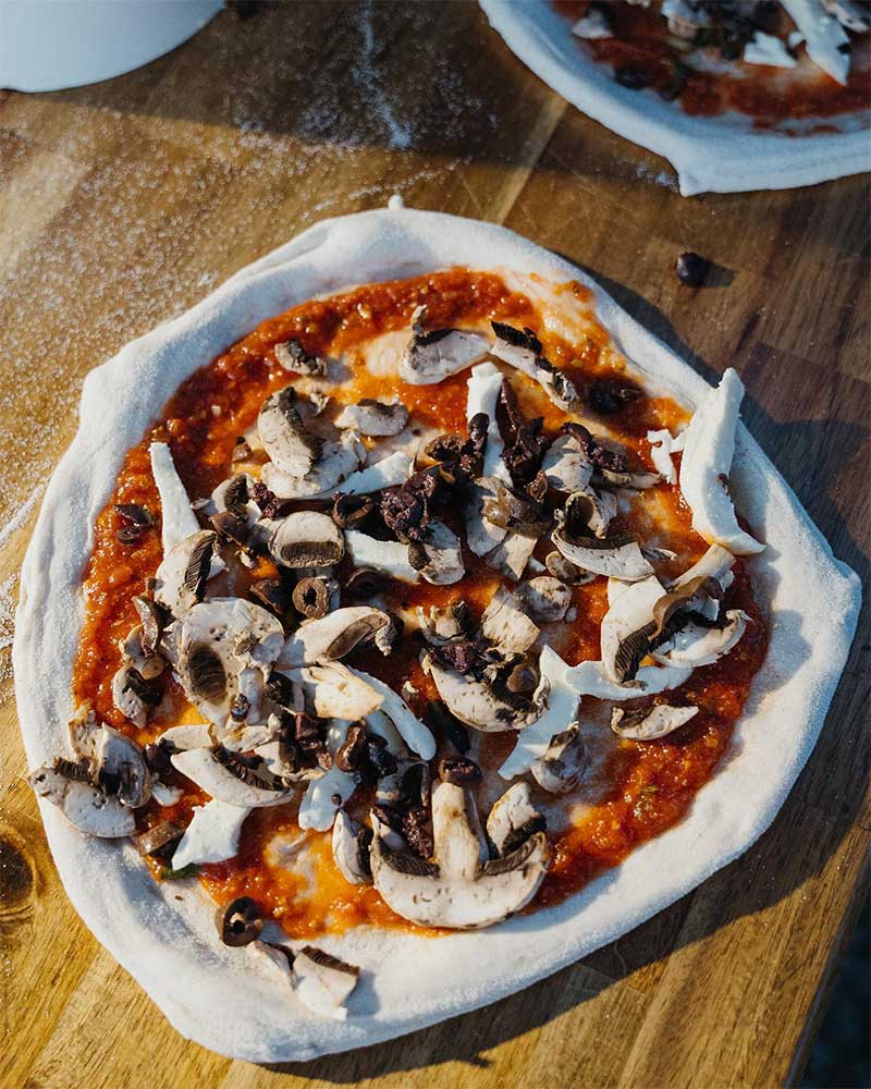 wood oven pizza prep